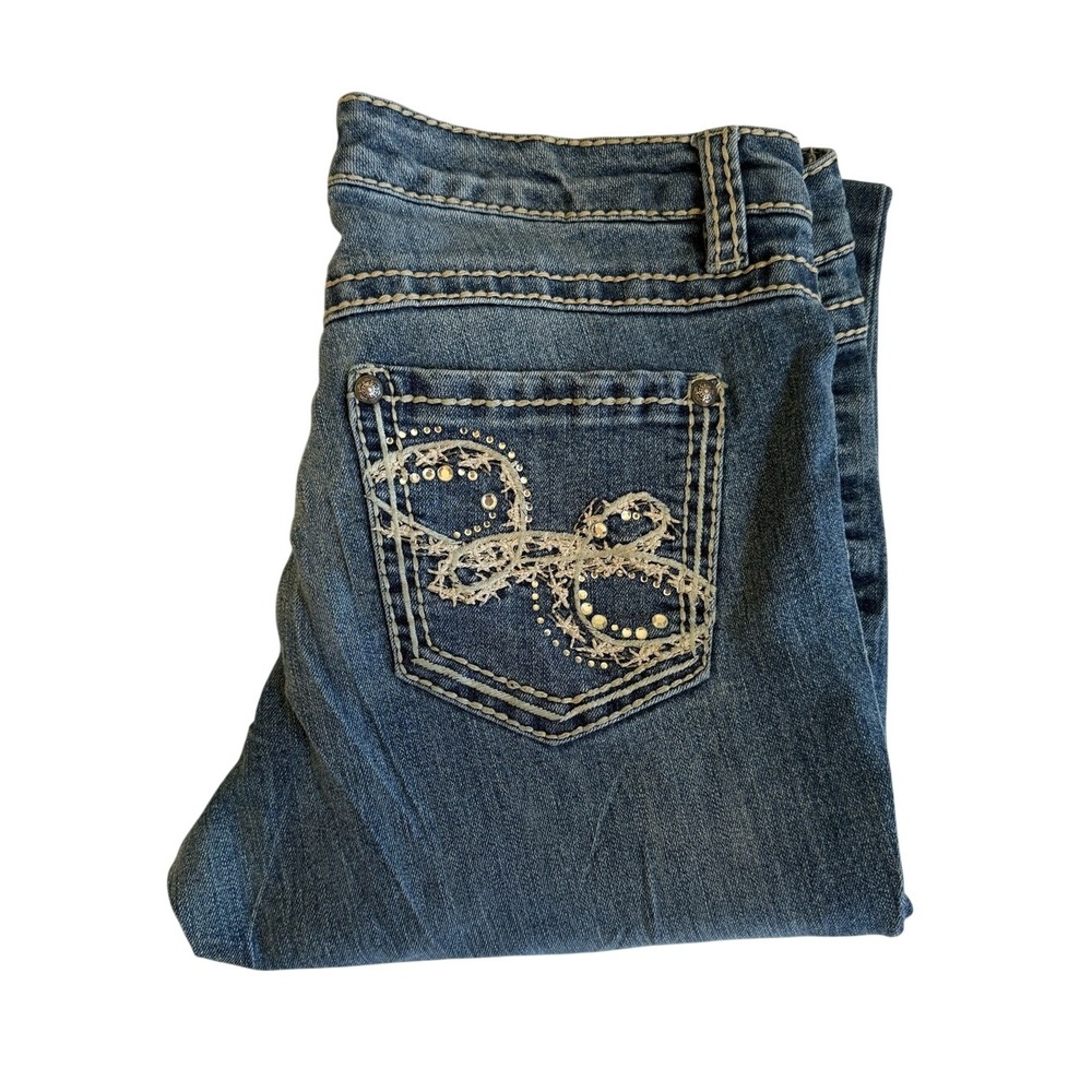 Nine West Jeans Date Night Fit Straight Leg Embellished Denim Blue 29/8